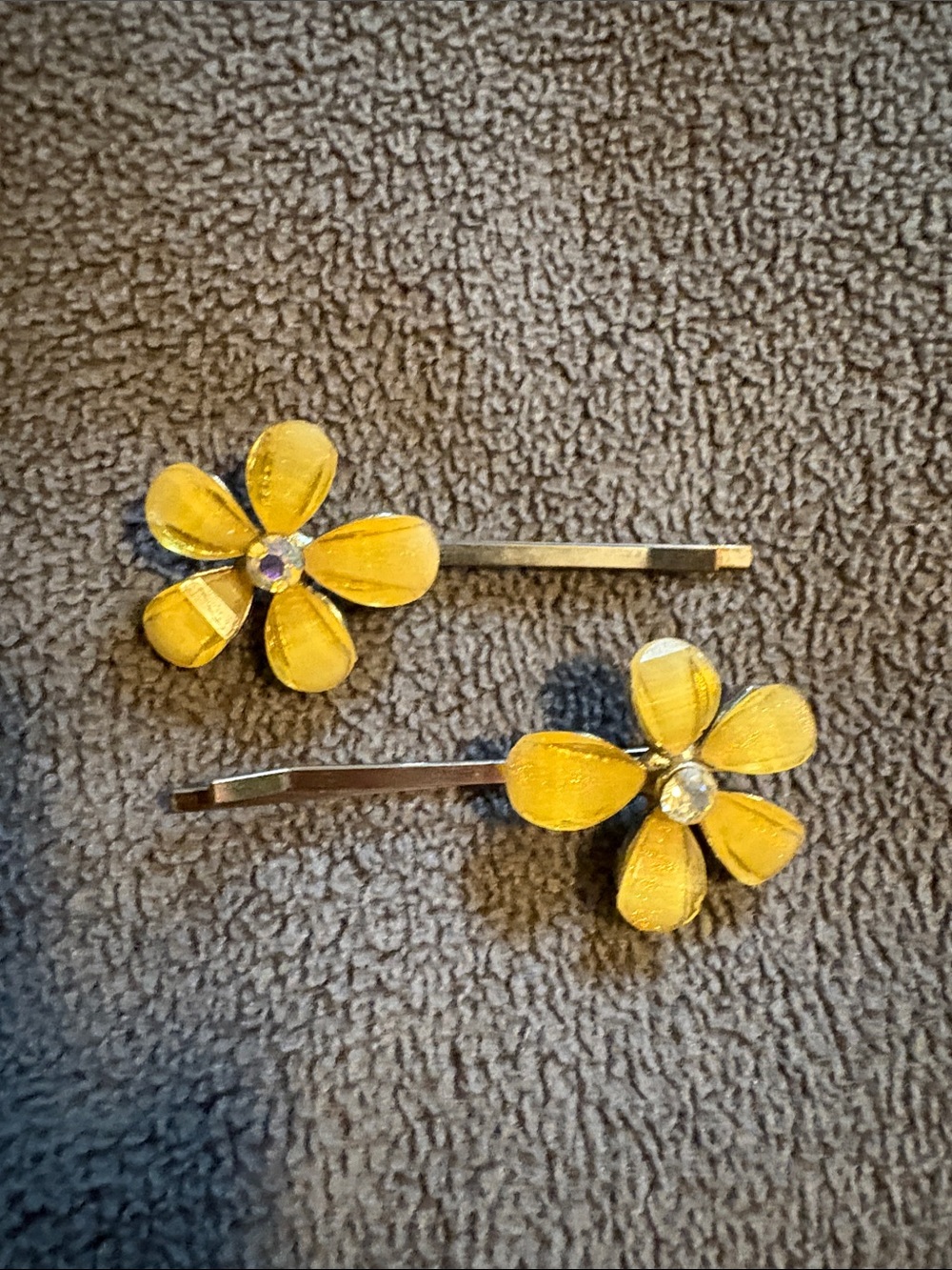 Yellow Flower Crystal Bobby Pins for Kids